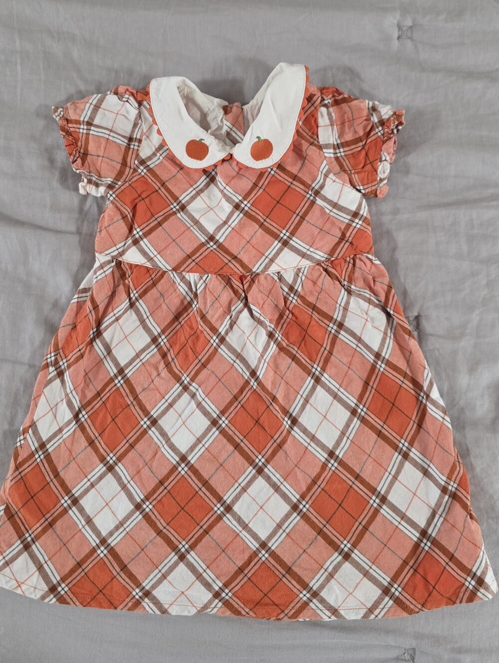 Gymboree Girls Orange and White Plaid Dress with Pumpkin Peter Pan Collar 3T